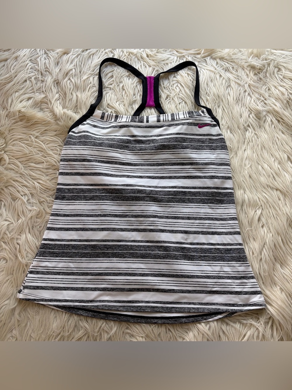 Nike Racerback Activewear Tank Top Athletic Shelf Bra Grey White Stripes Size 12